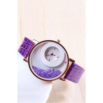 Fashion Casual Double Dial Flow Crystal Quartz Lady's Wristwatch LC195 Purple  