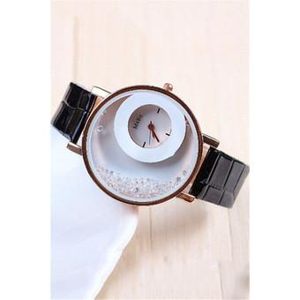 Fashion Casual Double Dial Rhinestone Quartz Women's Wristwatch LC196 Black  