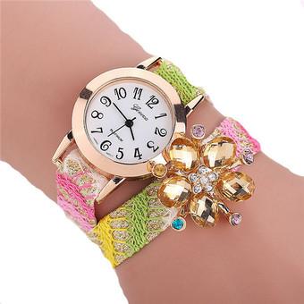 Fashion Ethnic Woven Band Crystal Flower Quartz Bracelets Watch LC263 Colorful  