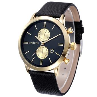 Fashion Men's Casual Waterproof Date Leather Military Japan Watch Gift Black/Gold  