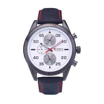 Fashion Original CURREN Brand Mens Luxury Quartz Watch Leather Strap Wristwatches (Black Shell White Surface)  