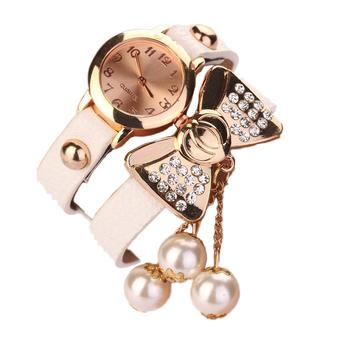 Fashion Watch PU Leather Women Pearl Butterfly Wristwatch White (Intl)  