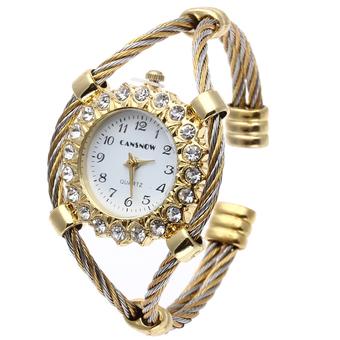 Fashion Women Lady Wire Crystal Quartz Bracelet Bangle Wrist Watch Silver Gold  