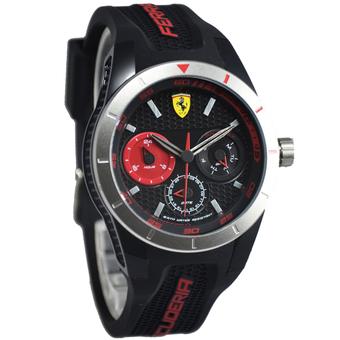 Ferrari Jam Tangan Pria - Strap Rubber - Hitam Merah - FER818 - Chrono Multi  