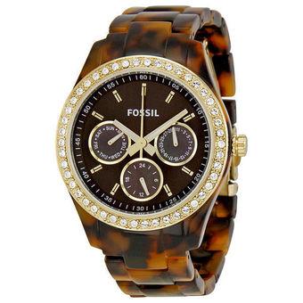 Fossil Brown Tortoise Gold and Crystal Bezel Ladies Watch- BQ 1191  