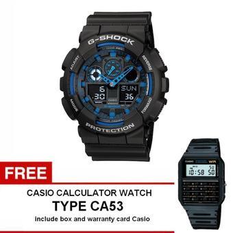 G-Shock GA-100-1A2 - Jam Tangan Pria - Hitam - Resin+ Free Casio Calculator Watch CA53  