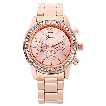 GENEVA Bling Jewelry Rose Gold Plated Classic Round CZ Ladies Watch Rose  