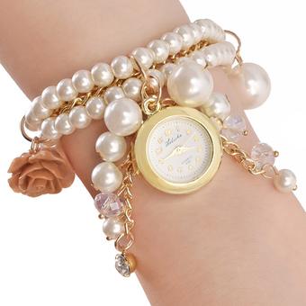 GETEK Fashion And Beautiful Watch Faux Pearls Roses Quartz Bracelet Watches (Coffee Flower)  