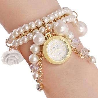GETEK Fashion And Beautiful Watch Faux Pearls Roses Quartz Bracelet Watches (White Flower)  