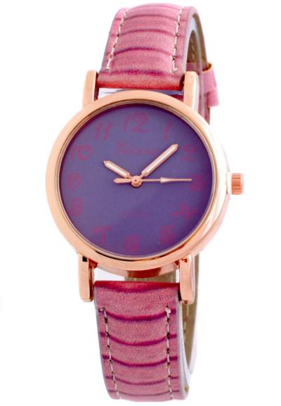Geneva 18 Tali kulit Jam tangan wanita - Ungu Rosegold