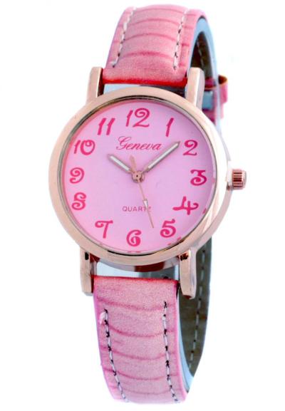 Geneva 19 Tali kulit Jam tangan wanita - Pink Rosegold