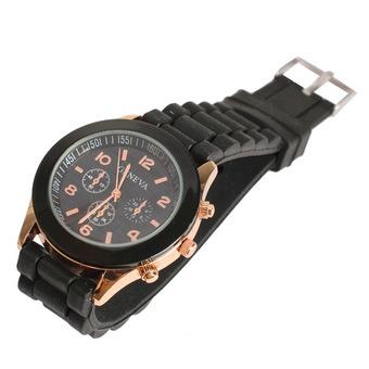 Geneva Casual Wristwatches Silicone Rubber Quartz (Black)  