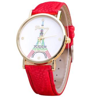 Geneva - Jam Tangan Wanita - Merah - Strap Leather - Simple Paris Watch  