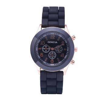 Geneva Women Dress Watch Quartz Silicone Sports Wristwatch (Black)  