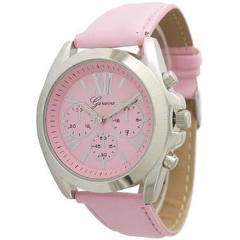 Geneva Women's Leather Roman Numeral Chronograph Watch - Pink- Intl  