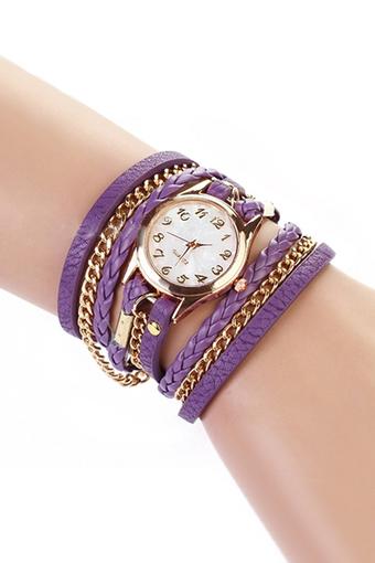 Geneva Women's Wrap Rivet Faux Leather Bracelet Wrist Watch Purple  
