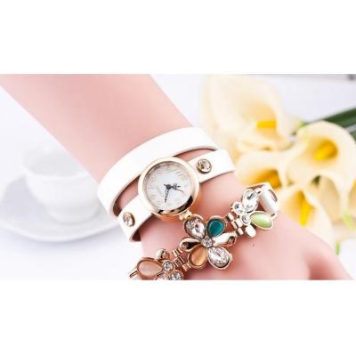 Ghz Girl Fashion Stylis Three Leather Flower Quartz Watch - White