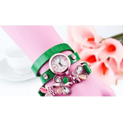 Ghz Girl Fashion Stylis Three Leather Flower Quartz Watch - Green