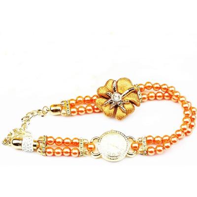 Girl Fashion Stylis Pearl Bracelet Quartz Watch - Orange