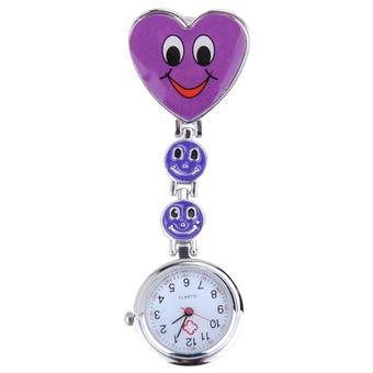 Gracefulvara Cute Smile Face Heart Shaped Clip-on Nurse Brooch Pocket Watch (Purple)  