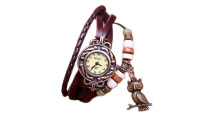 Het Retro Owl Pendant Bracelet Watch - Coklat