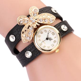 Hot Sale Casual Dress Watch Leather Bracelet Quartz Wristwatch Black (Intl)  