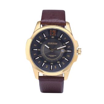 Hot Sale Curren 8123 Luxury Brand Quartz Watches Leather Strap Sports Waterproof Quartz Watch Gold Shell Black Surface  