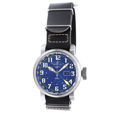 Invicta Aviator Men 52mm Case Black, Ivory Leather Strap Blue Dial Quartz Watch 18887 - Hitam