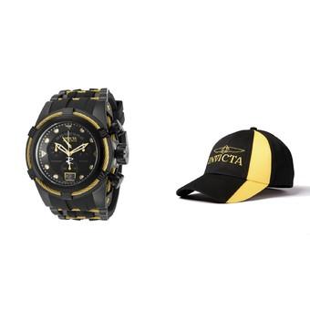 Invicta Bolt Men 53mm Case Gold, Black Stainless Steel, Polyurethane Strap Black Dial Quartz Watch 12299 & Baseball Cap Hat - Intl  