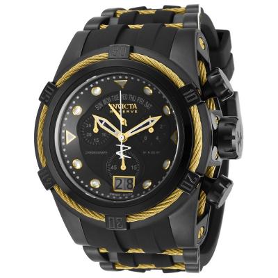 Invicta Bolt Men 53mm Case Gold, Black Stainless Steel, Polyurethane Strap Black Dial Quartz Watch 12299 - Hitam