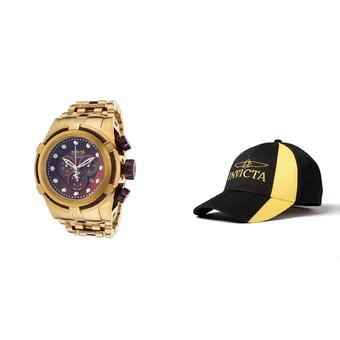 Invicta Bolt Men 53mm Case Gold, Brown Stainless Steel Strap Brown Dial Quartz Watch 12740 & Baseball Cap Hat - Intl  