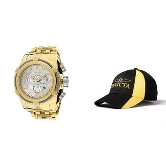 Invicta Bolt Men 53mm Case Steel, Gold Stainless Steel Strap White Dial Quartz Watch 12757 & Baseball Cap Hat - Intl  