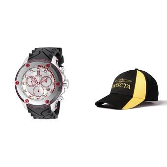 Invicta JT Men 52mm Case Black Silicone Strap Silver Dial Quartz Watch 18208 & Baseball Cap Hat - Intl  