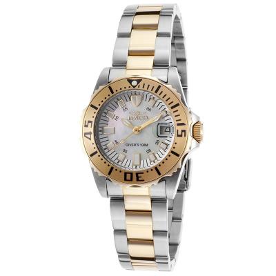 Invicta Pro Diver Lady 30mm Case Steel, Gold Stainless Steel Strap White Dial Quartz Watch 17385 - Gold