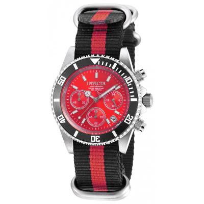 Invicta Pro Diver Men 40mm Case Black, Red Nylon Strap Red Dial Quartz Watch 19525 - Hitam
