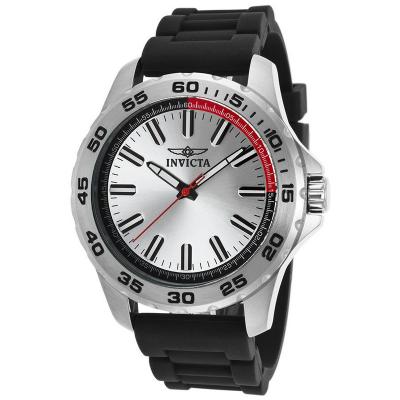 Invicta Pro Diver Men 45mm Case Black Polyurethane Strap Silver Dial Quartz Watch 21854 - Hitam