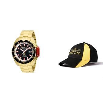 Invicta Pro Diver Men 46mm Case Gold Stainless Steel Strap Black Dial Automatic Watch 21379 & Baseball Cap Hat - Intl  