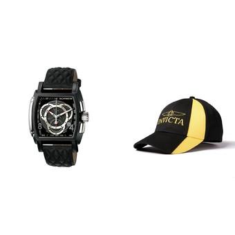 Invicta S1 Rally Men 48mm Case Black Leather Strap Black Dial Quartz Watch 5401 & Baseball Cap Hat - Intl  