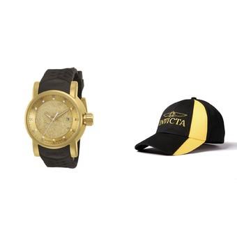 Invicta S1 Rally Men 48mm Case Brown Silicone Strap Gold Dial Automatic Watch 12790 & Baseball Cap Hat - Intl  