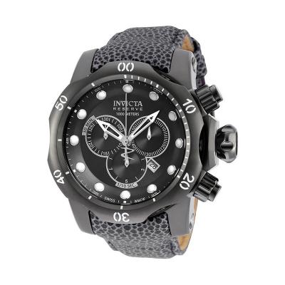 Invicta Venom Men 53.7mm Case Dark Grey Leather Strap Black Dial Quartz Watch 18304 - Abu-Abu