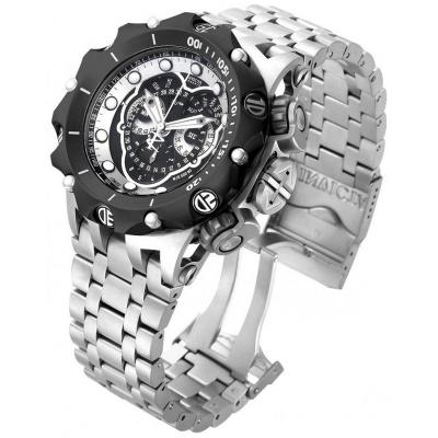 Invicta - Venom Men 62mm Case Stainless Steel Strap Black Dial Quartz Watch 16809 - Silver