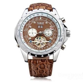 JARAGAR Luxury Calendar Automatic Mechanical Leather Men Wrist Watch- Intl  