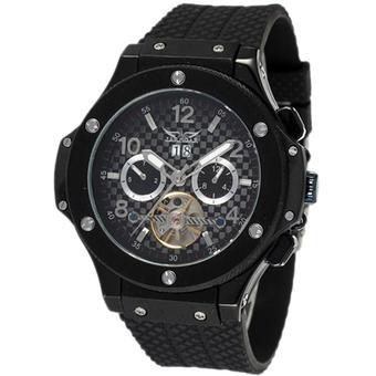 JARAGAR Luxury Calendar Tourbillon Automatic Mechanical Rubber Strap Mens Sport Wrist Watch Black (Intl)  