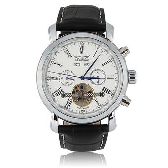 JARAGAR Men's Silver Leather Strap Watch - Intl  