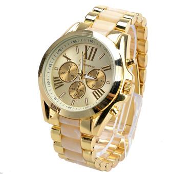 Jo.In Menswear Quartz Full Steel Watch Women Watches Casual Dress Ladies Wrist Watch Gold Dial Alloy Watch (White)  