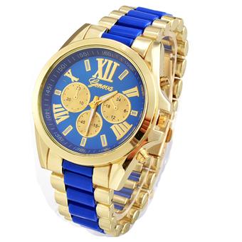 Jo.In Menswear Quartz Full Steel Watch Women Watches Casual Dress Ladies Wrist Watch Gold Dial Alloy Watch (Blue)  