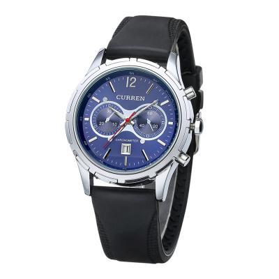 KamVio Curren 8066 Men's 3ATM Waterproof Quartz Silicone Strap Wrist Watch with Date Function - Silver + Blue