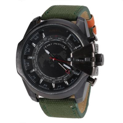KamVio JUBAOLI 1049 Men's World Map Pattern 24 Hour Analog Display Qaurtz Canvas & PU Leather Sports Wrist Watch with Date Function - Army Green