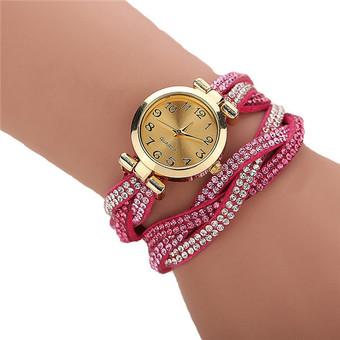 Korean Fashion Rhinestone Colorful Strap Twist Lady's Bracelets Watch LC337 Pink  
