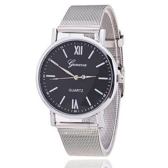 Lady's Fashion Silver Stainless Steel Simple Luxury Quartz Watch LC558 Black  